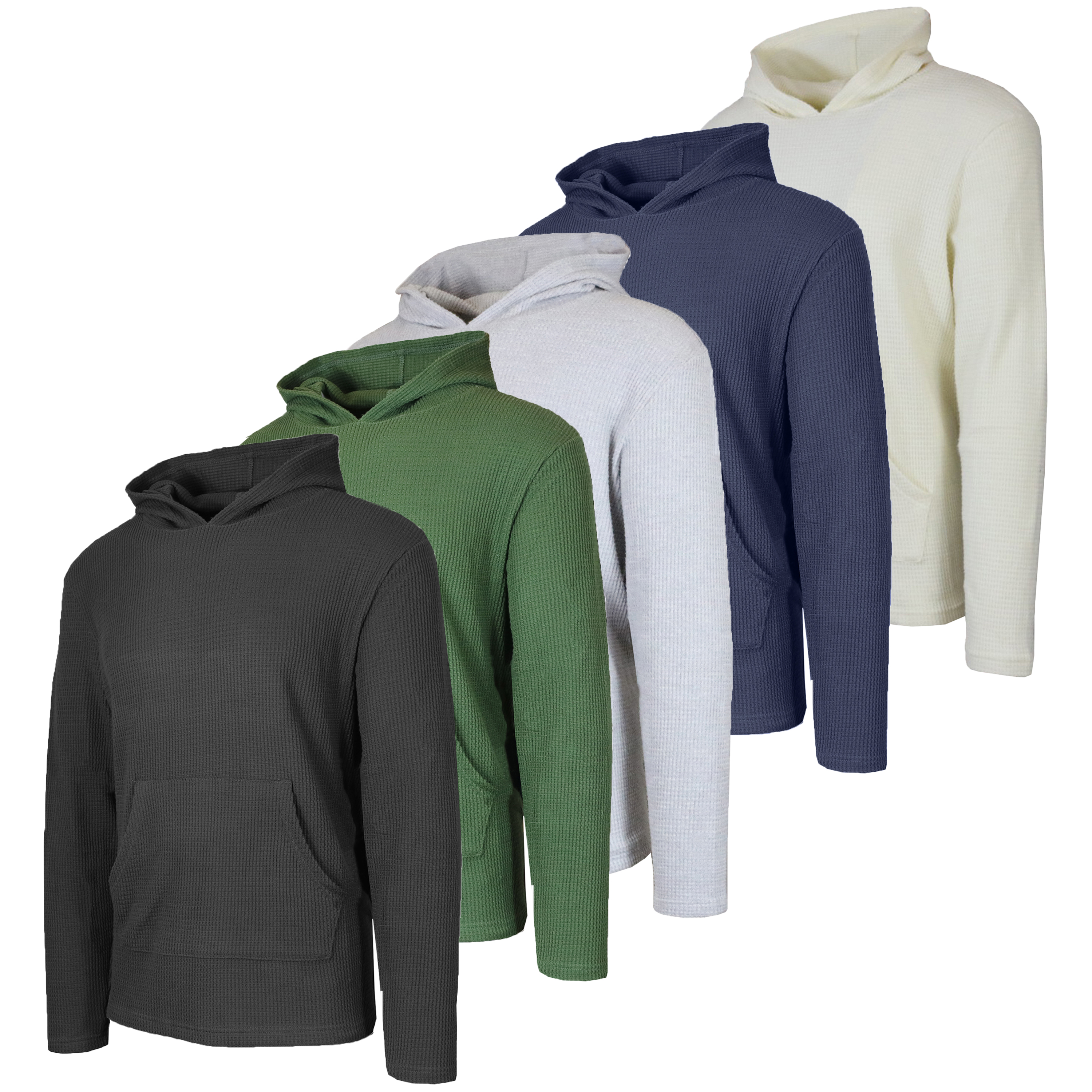 3Pk Mens Waffle Thermal Pullover Hoodie - Gallery 14