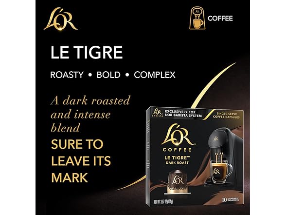 L'OR Coffee Pods, 10 Count Le Tigre Dark Roast