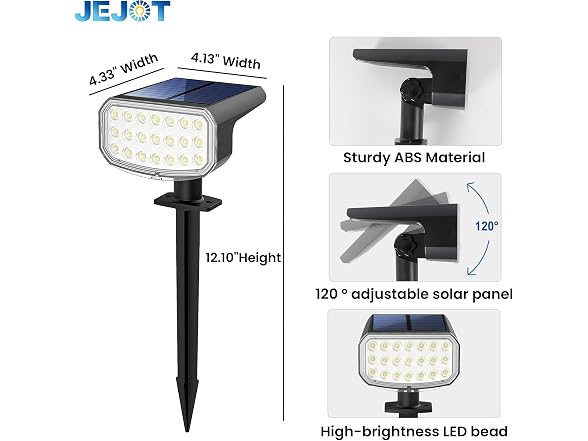 JEJOT IP65 Solar Spot Lights 4-Pack