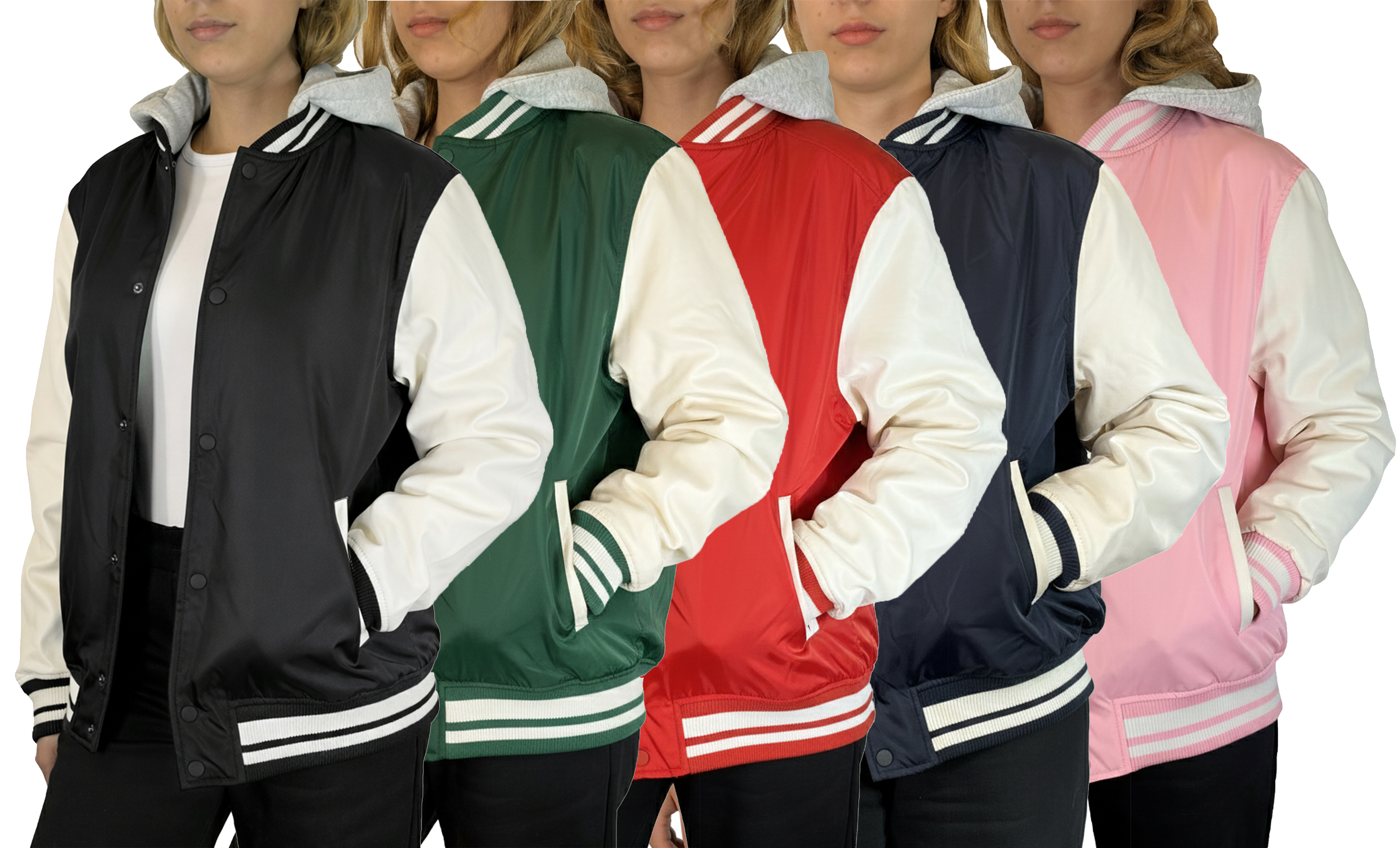 Womens Oversized Heavyweight Hooded Varsity Jacket - Gallery 19