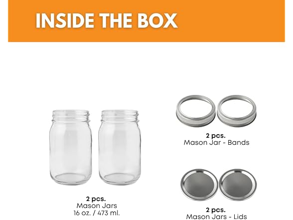 FastRack Regular Mouth Glass Mason Jars 2PK