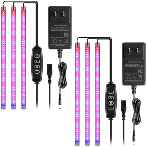 iPower 2Pack 40W LED Grow Lights with Full Spectrum Plant Growing Light Strips for Indoor Plant with Auto ON/Off 3/9/12H Timer, 10 Dimmable Levels 48 LEDs Per Tude, 3 Tubes, Red&Blue