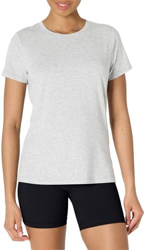 Amazon Essentials Women's Active Soft Cotton Regular Fit Crewneck Short Sleeve Lightweight Yoga Workout T-Shirt, Light Grey Heather, Small