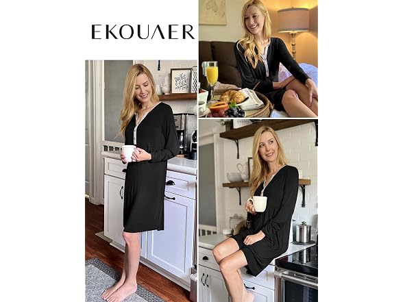 Ekouaer Women (M) Nightshirt Long Dress Black