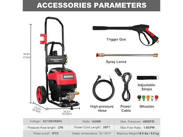 PowerSmart Electric Pressure Washer 1.2 GPM 2200PSI Max