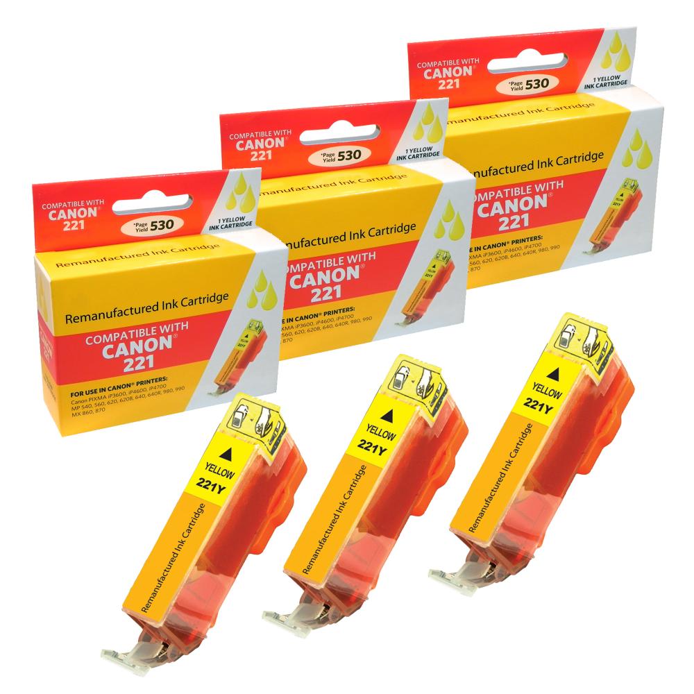 Compatible Canon CLI-221 Yellow Ink Cartridge Combo Pack. (3 Pack) - Gallery 2