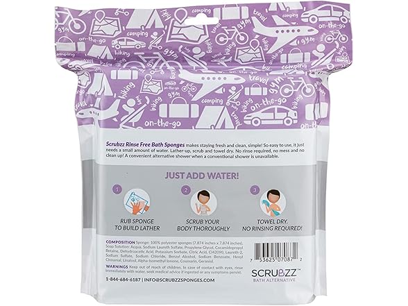 Scrubzz No Rinse Bathing Wipes Lavender 2pk