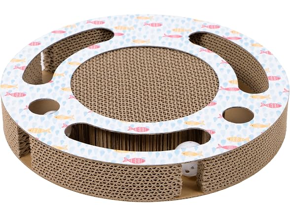 Kitty City Fish Corrugate Cat Scratcher with Ball Track Toy