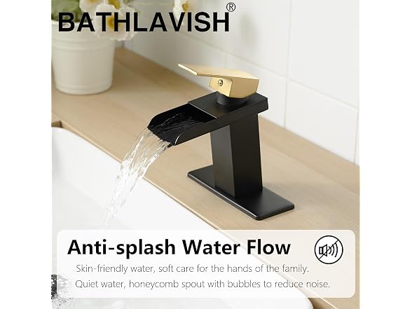 BATHLAVISH Black and Gold Bathroom Sink Faucet