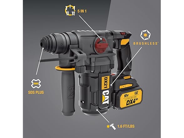 CAT DX21 18V 1in SDS-Plus Rotary Hammer Drill Kit