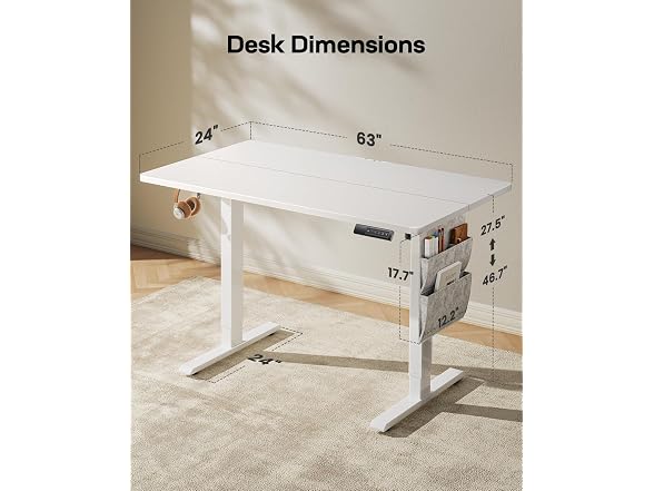 Marsail Standing Desk, White 63x24"