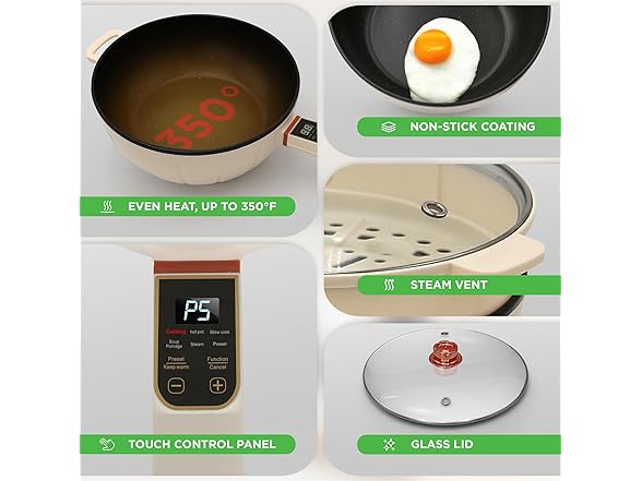 NutriChef 2 In 1 Electric Frying Pan & Steamer