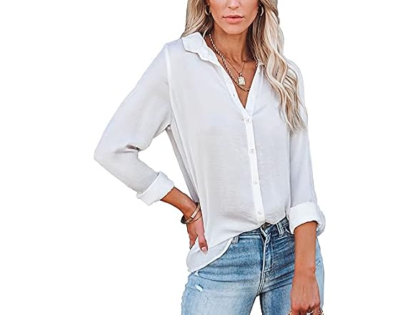 QegarTop Women (L) Button Down Shirts Long Tops