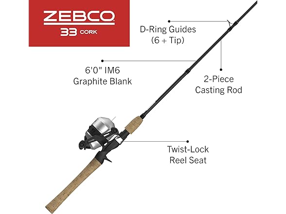 Zebco 33 Cork Spincast Reel and Fishing Rod Combo