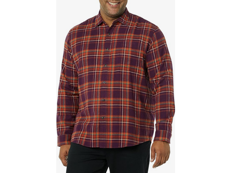 Amazon Essentials Men's Long-Sleeve Flannel Shirt (Available in Big & Tall), Plum Plaid, Small