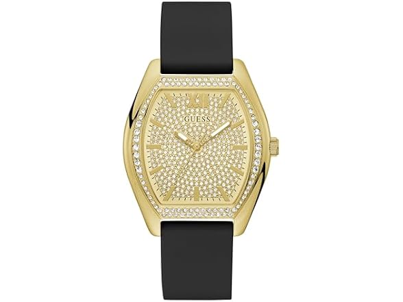 Guess Women's 39.5mm Watch Black Silicone Gold