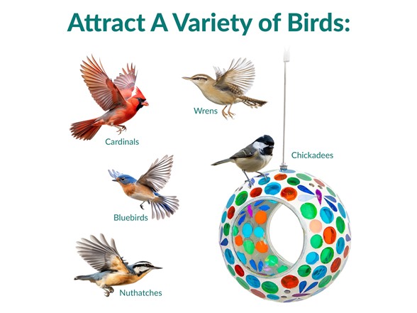 Sunnydaze 6" Mosaic Bird Feeder, Dragonfly Dreams