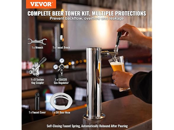 VEVOR Kegerator Tower Kit, Single Tap