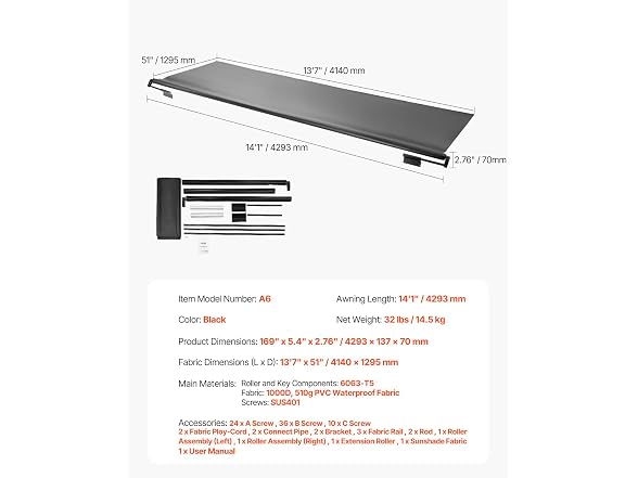 Vevor 921417402952 VEVOR Rv Slide Topper, 14'1 (1