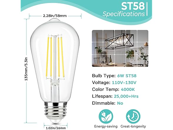 Brightever Vintage LED Edison Bulbs 60 Watt Equivalent