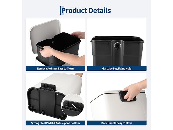 GAOMON 13.2 Gallon/50L Trash Can White