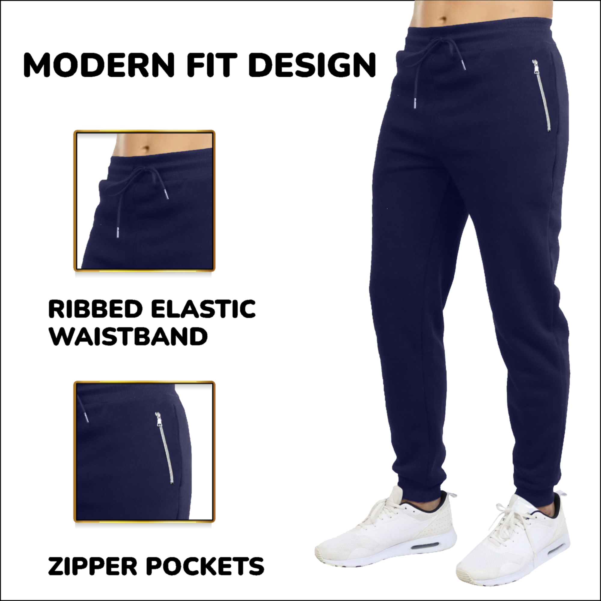 3Pk Mens Fleece Joggers w-Zip Pockets (S-3XL) - Gallery 10