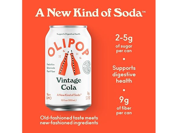 1CT OLIPOP Vintage Cola Prebiotic Soda, 12 OZ