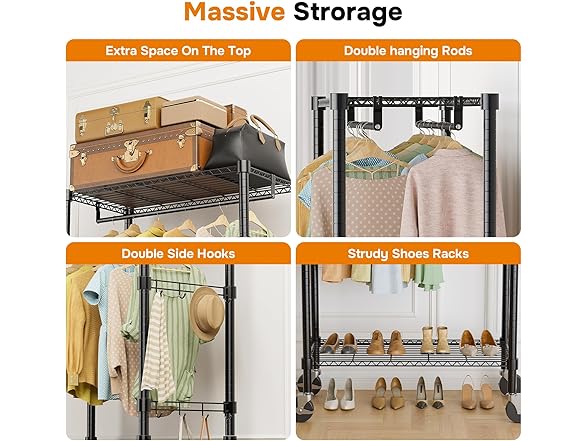 Simple Deluxe Rolling Clothes Rack, Black