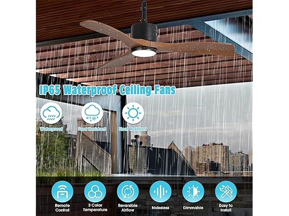 Parrot Uncle F5001BR 42" Outdoor Ceiling Fan, Walnut
