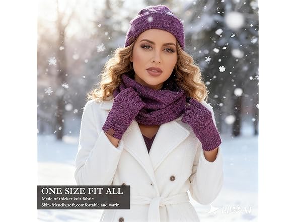 Mysuntown W0092 Beanie Hat Scarf Gloves Set Rose Red