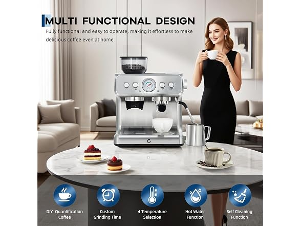 MOVECOM 20 Bar Espresso Machine with Built-in Grinder 