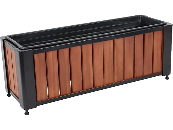 Sunnydaze Slatted Rectangular Wood Planter Box