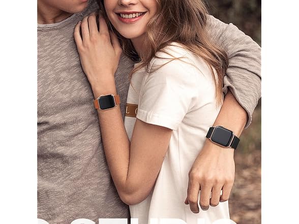 2 PK Leather Strap Band for Apple Watch- Brown/ Rosegold