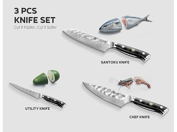 ASETY Damascus Knife Set 3 PCS