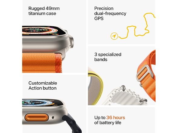 Apple Watch Ultra [GPS + Cellular 49mm] Titanium Case with Midnight Ocean Band, One Size (Renewed) (Open Box)