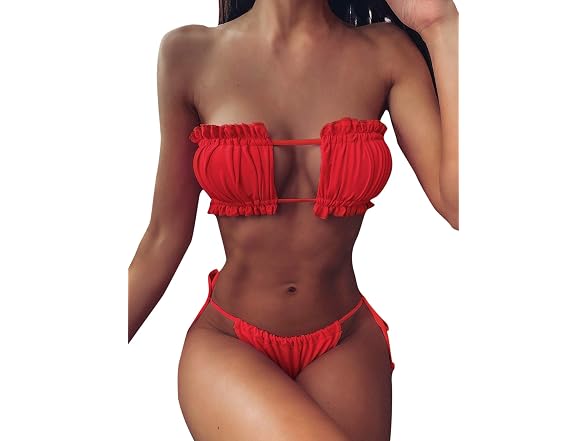 Floerns Women (S) Tie Back Ruched Bandeau B Bikini