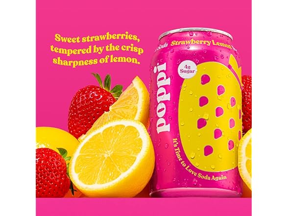 1CT Poppi Sparkling Prebiotic Soda, Strawberry Lemon