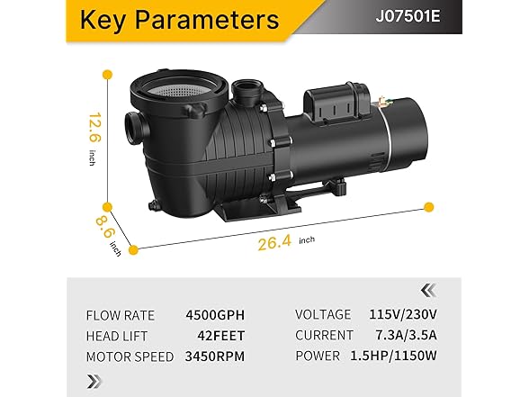 IVY&LANE 1.5hp 115V/230V| J07501E Single-speed Pool Pump