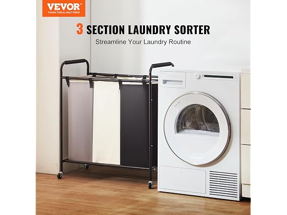 3-Section Laundry Basket, Heavy Duty Laundry