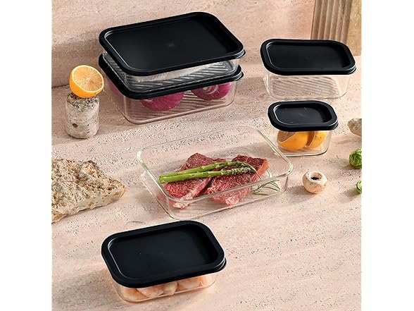 EATEX 7 Pack Glass Meal Prep Containers with Grooved Base