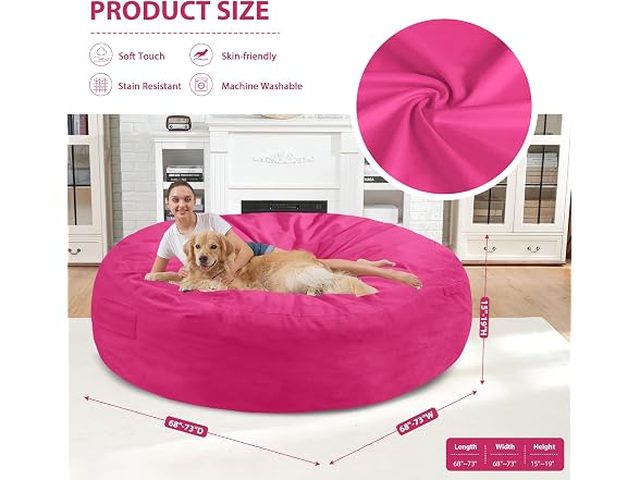 SIMFLAG 7ft Memory Foam Bean Bag - Pink
