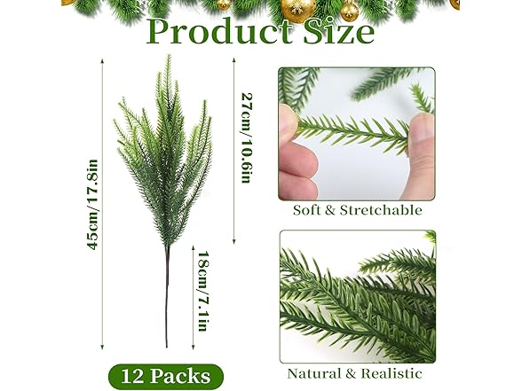 TISEMENT 12 Pcs Real Touch Norfolk Pine Branches