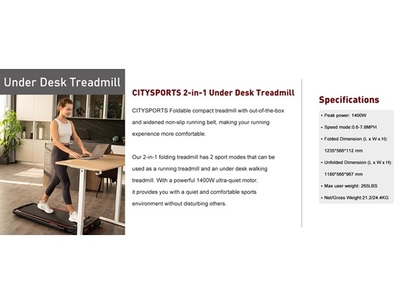CITYSPORTS 2 in 1 Folding Treadmill