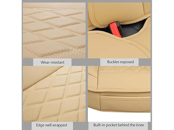 MIROZO Seat Covers Full Set Beige, Leath