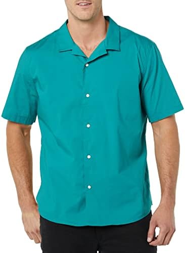 Amazon Essentials Men's Vacation Cotton Button-Down Resort Shirt, Short Sleeve, Teal Blue, X-Small