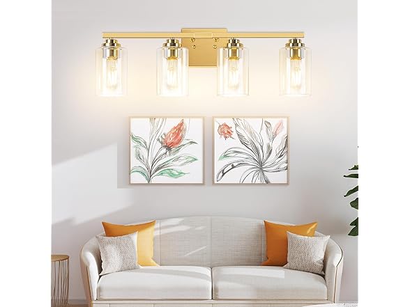 VerRon 4-Light Bathroom Light Fixtures, 27", Gold