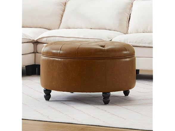 Immulize 30-Inch Round Storage Ottoman, Modern Button Circle (Open Box)