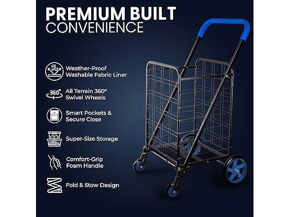 SereneLife Shopping Cart Blue