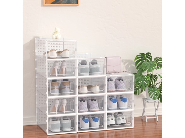 J&V Plastic Stackable Shoe Boxes 12Pk