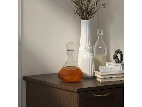 Creative Co-Op 2-Quart Hand-Blown Glass Decanter with White Marble Stopper, Clear